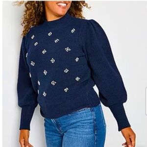 Liz Claiborne Navy Embellished Sweater